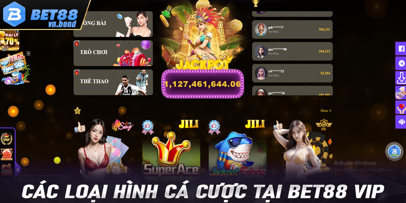 Các loại hình cá cược trên Bet88 Vip